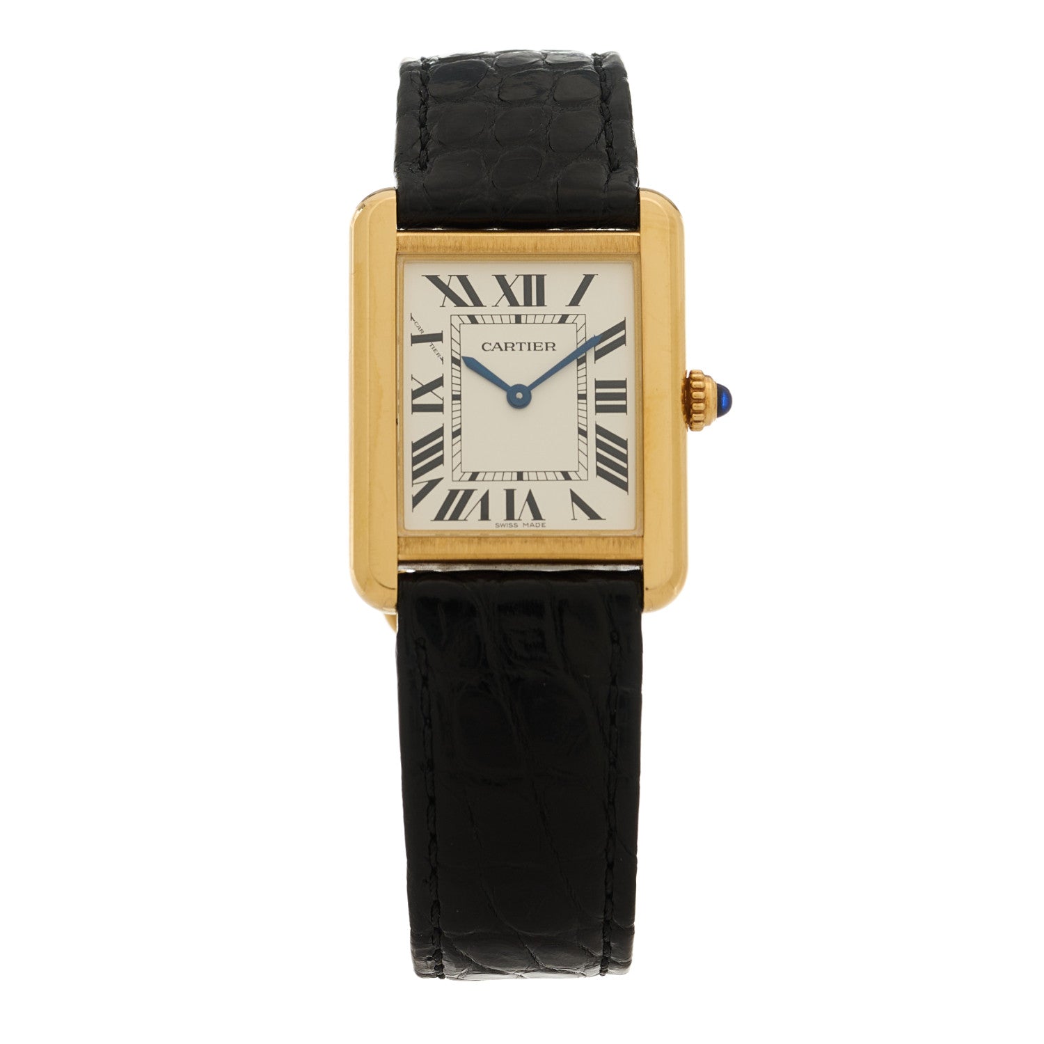 Cartier Stainless Steel 18K Yellow Gold Alligator 24mm Tank Solo Quartz Watch 1 of 5