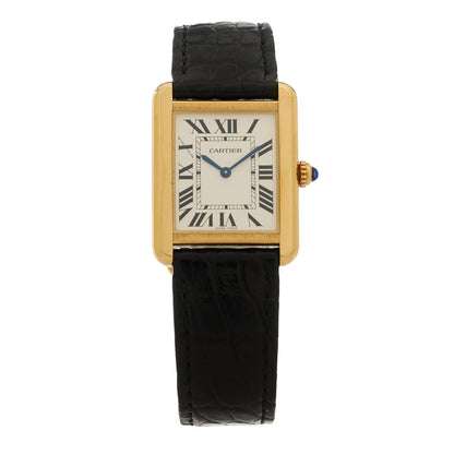 Cartier Stainless Steel 18K Yellow Gold Alligator 24mm Tank Solo Quartz Watch 1 of 5