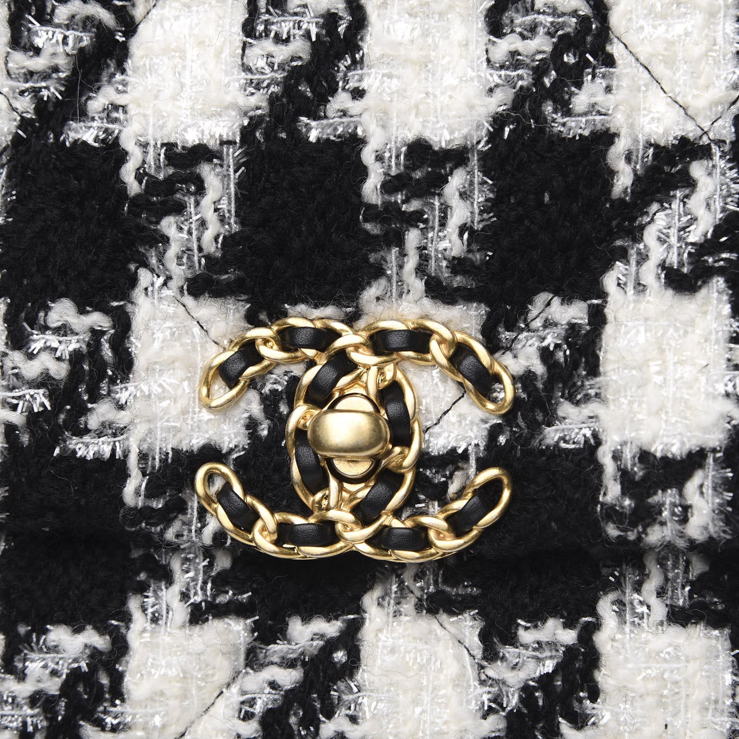 Tweed Quilted Maxi 19 Flap Black Ecru White