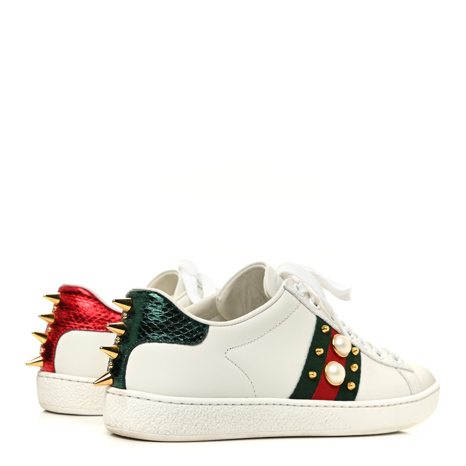 Gucci Calfskin Web Pearl Studded Womens Ace Sneakers 35 White 5 of 16