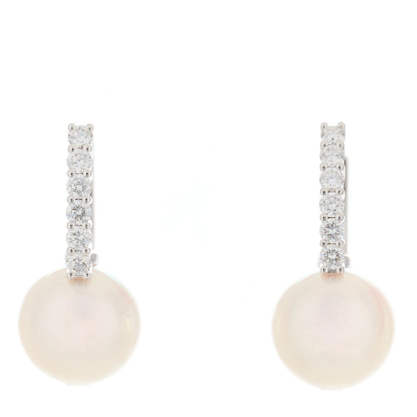 18K White Gold Diamond Akoya Pearl 8mm Classic Elegance Huggie Earrings