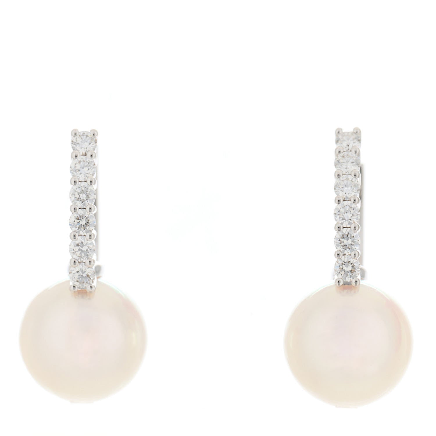 Mikimoto 18K White Gold Diamond Akoya Pearl 8mm Classic Elegance Huggie Earrings 1 of 5