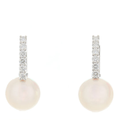 Mikimoto 18K White Gold Diamond Akoya Pearl 8mm Classic Elegance Huggie Earrings 1 of 5
