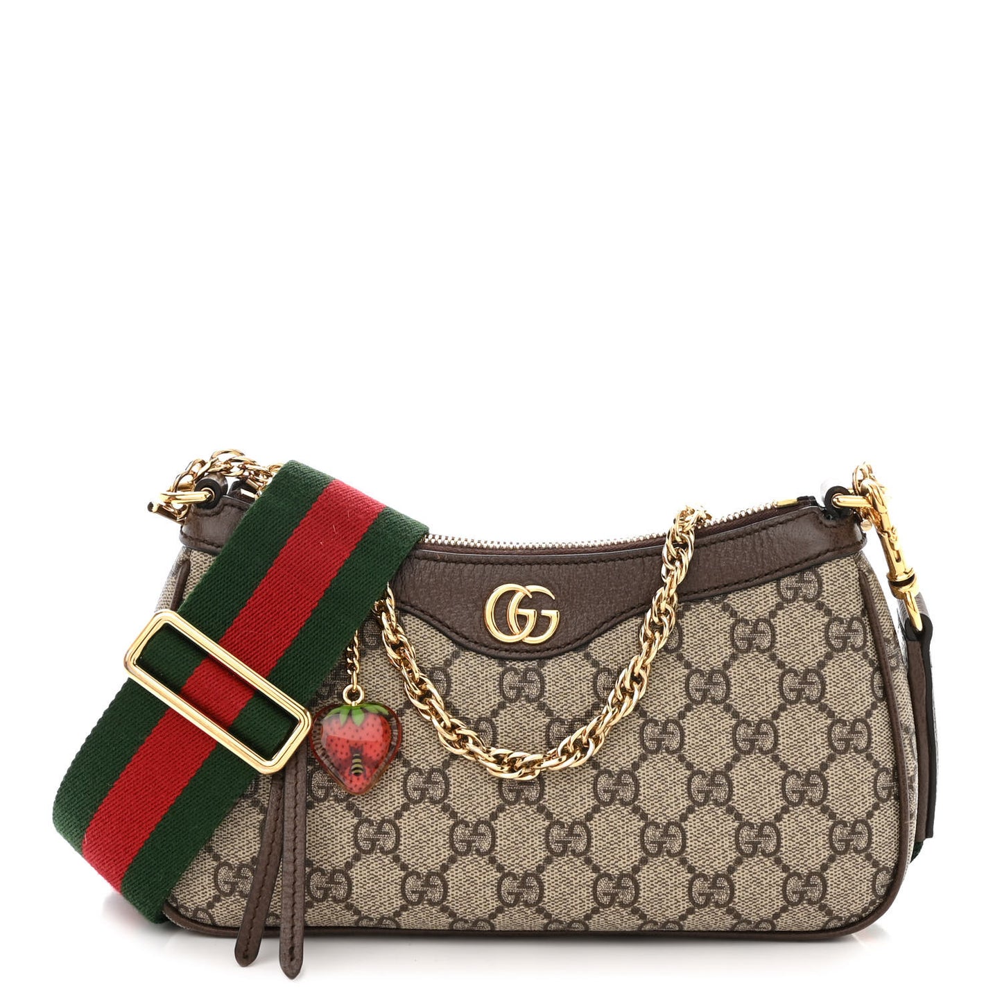GG Supreme Monogram Textured Dollar Calfskin Web Small Ophidia GG Handbag Beige Ebony New Acero
