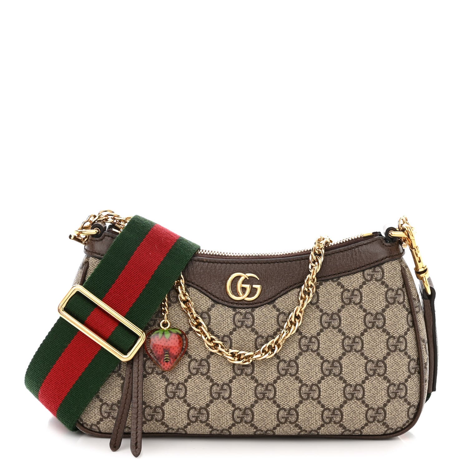 Gucci GG Supreme Monogram Textured Dollar Calfskin Web Small Ophidia GG Handbag Beige Ebony New Acero 1 of 10