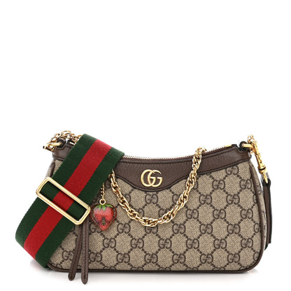 Gucci GG Supreme Monogram Textured Dollar Calfskin Web Small Ophidia GG Handbag Beige Ebony New Acero 1 of 10