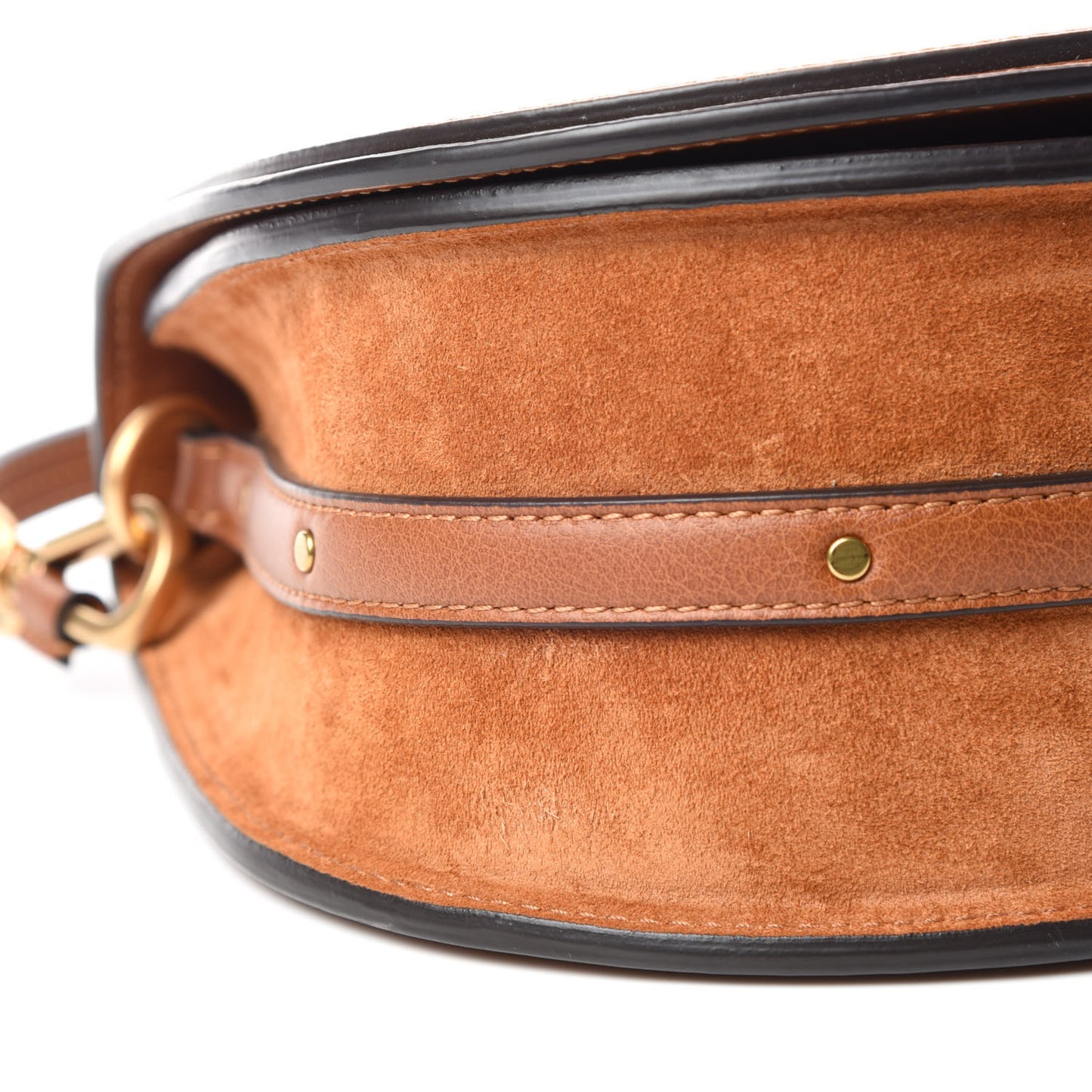 Calfskin Suede Medium Nile Bracelet Bag Caramel