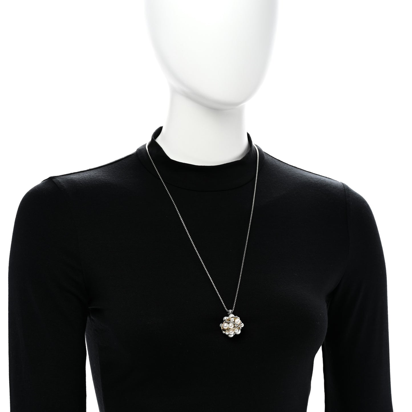Sterling Silver 18K Yellow Gold Diamond Cultured Pearl Cluster Pendant Necklace
