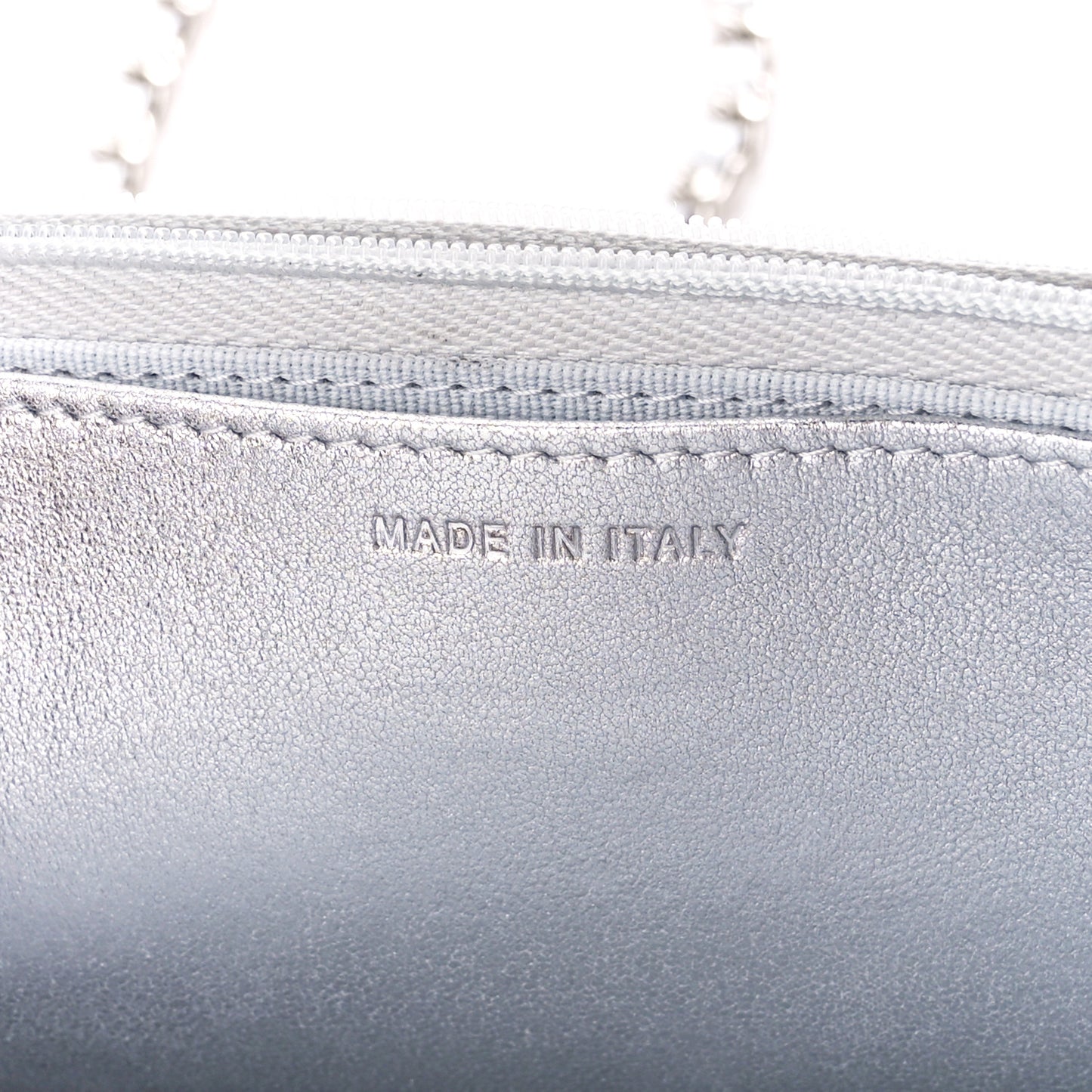 Metallic Lambskin Quilted Wallet On Chain WOC Silver