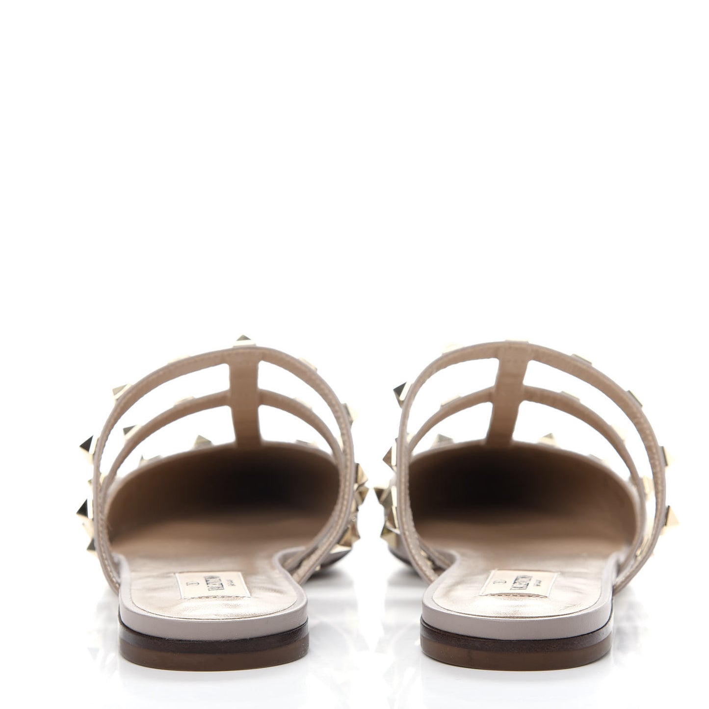 Pebbled Calfskin Rockstud Flat Cage Mules 38 Poudre
