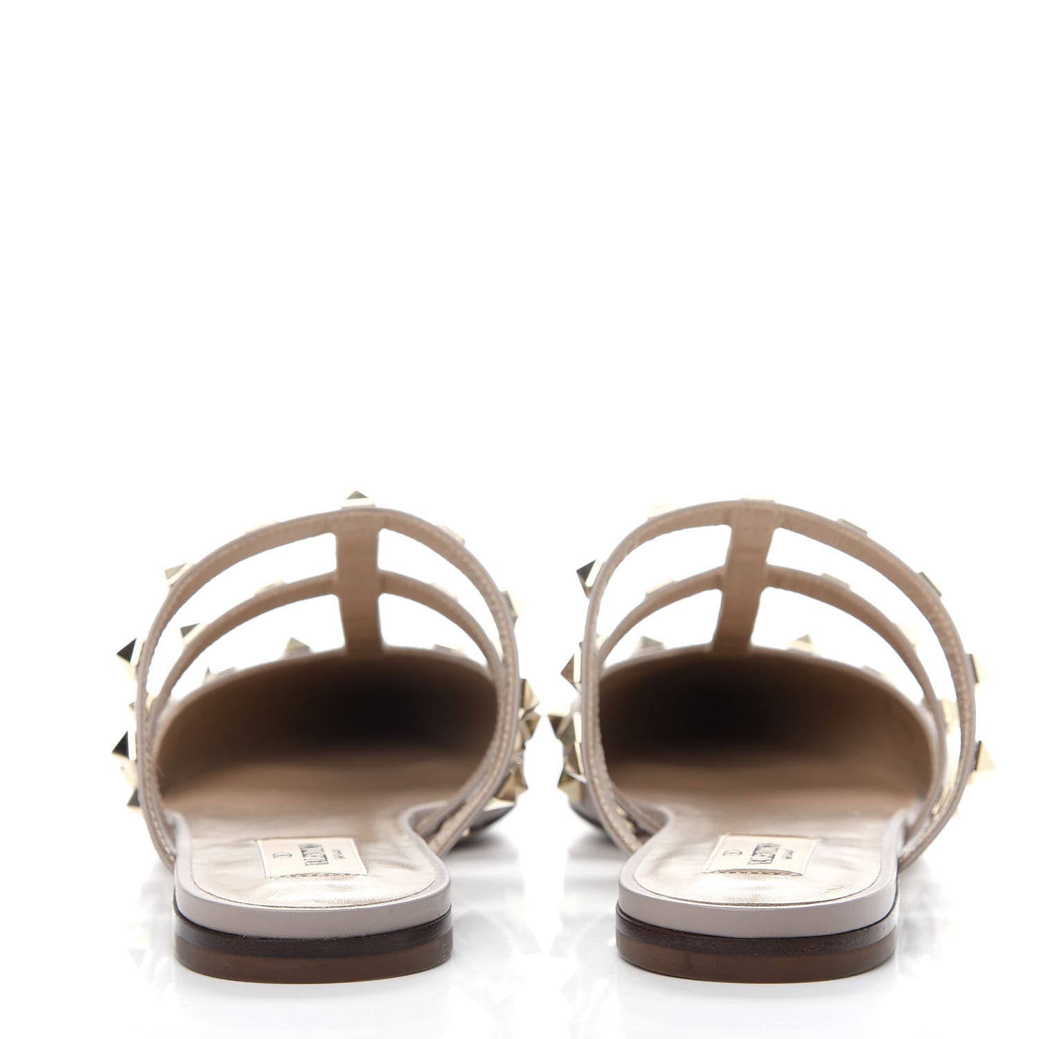 Valentino Garavani Pebbled Calfskin Rockstud Flat Cage Mules 38 Poudre 7 of 10