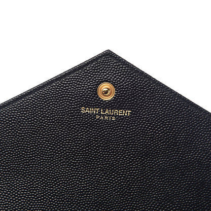 Saint Laurent Grain De Poudre Matelasse Chevron Monogram Chain Wallet Black 6 of 10