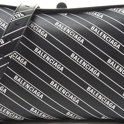 Balenciaga Calfskin Diagonal Allover Logo Print S Flap Bag Black White 7 of 9