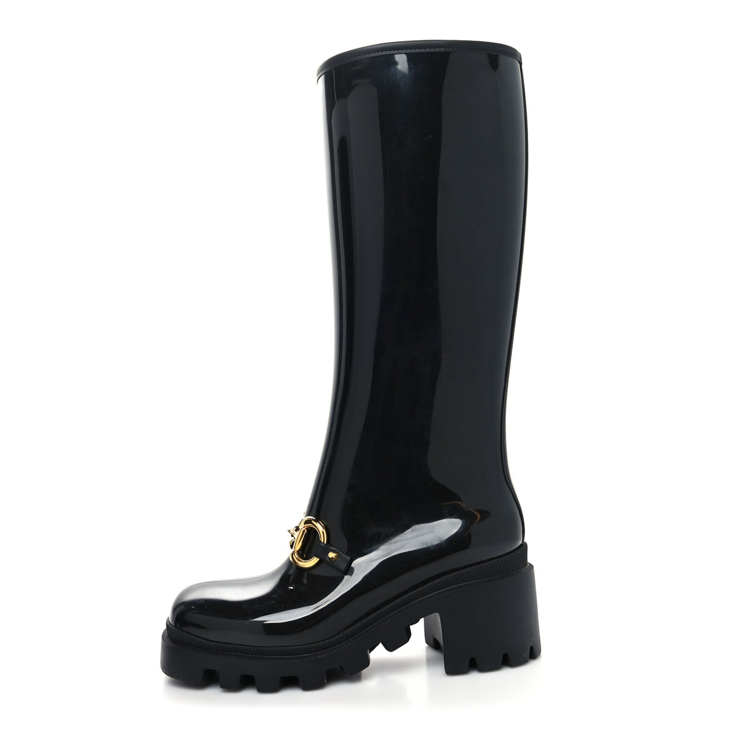 Rubber Horsebit Knee High Boots 36 Black