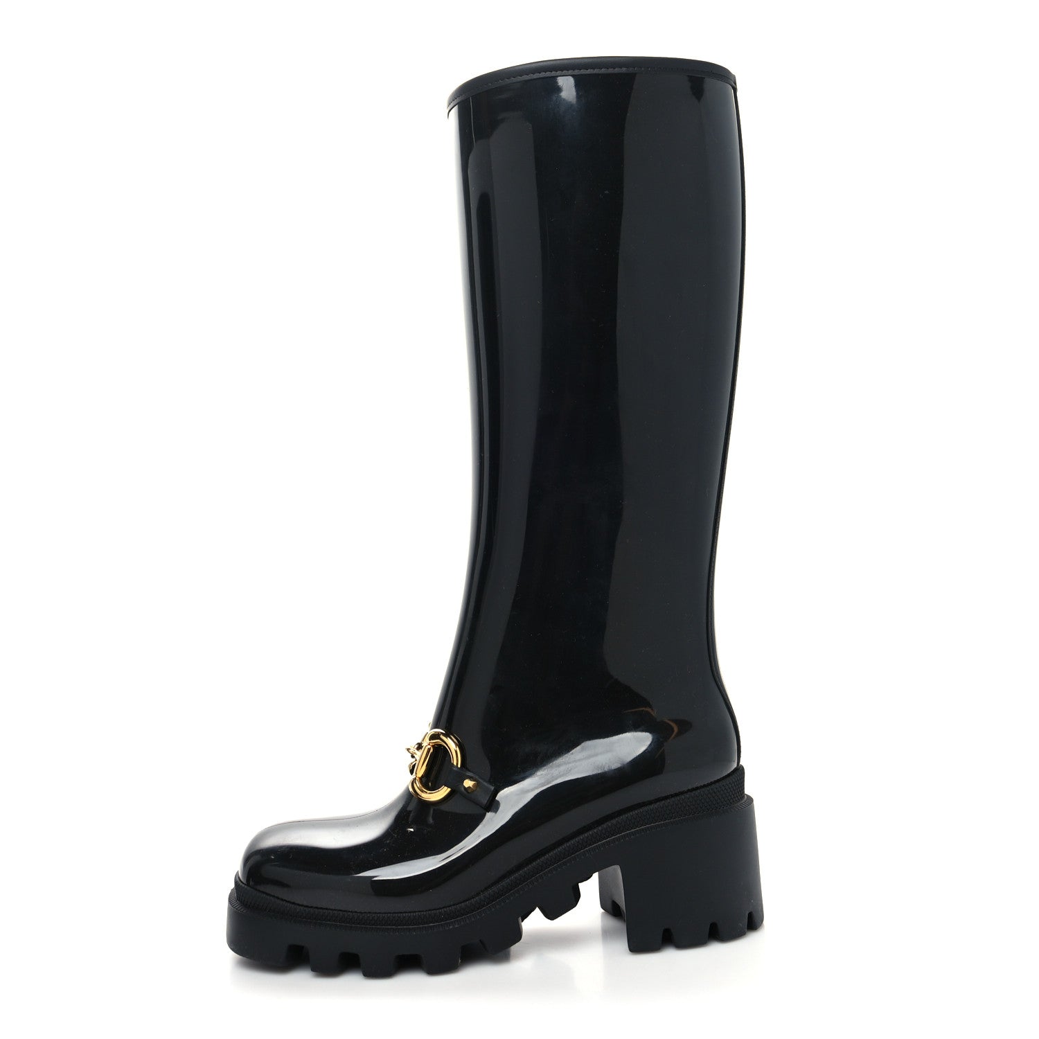 Gucci Rubber Horsebit Knee High Boots 36 Black 1 of 7