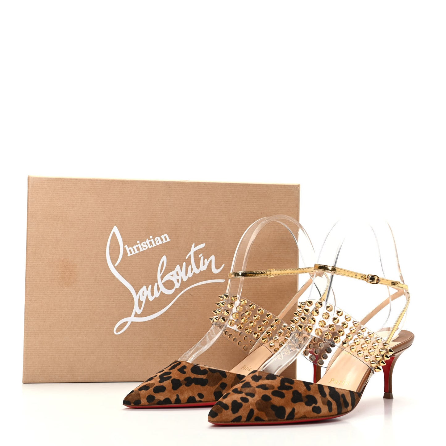 Veau Velours PVC Specchio Nappa Leopard Print Levita 55 Pumps 36 Caramel