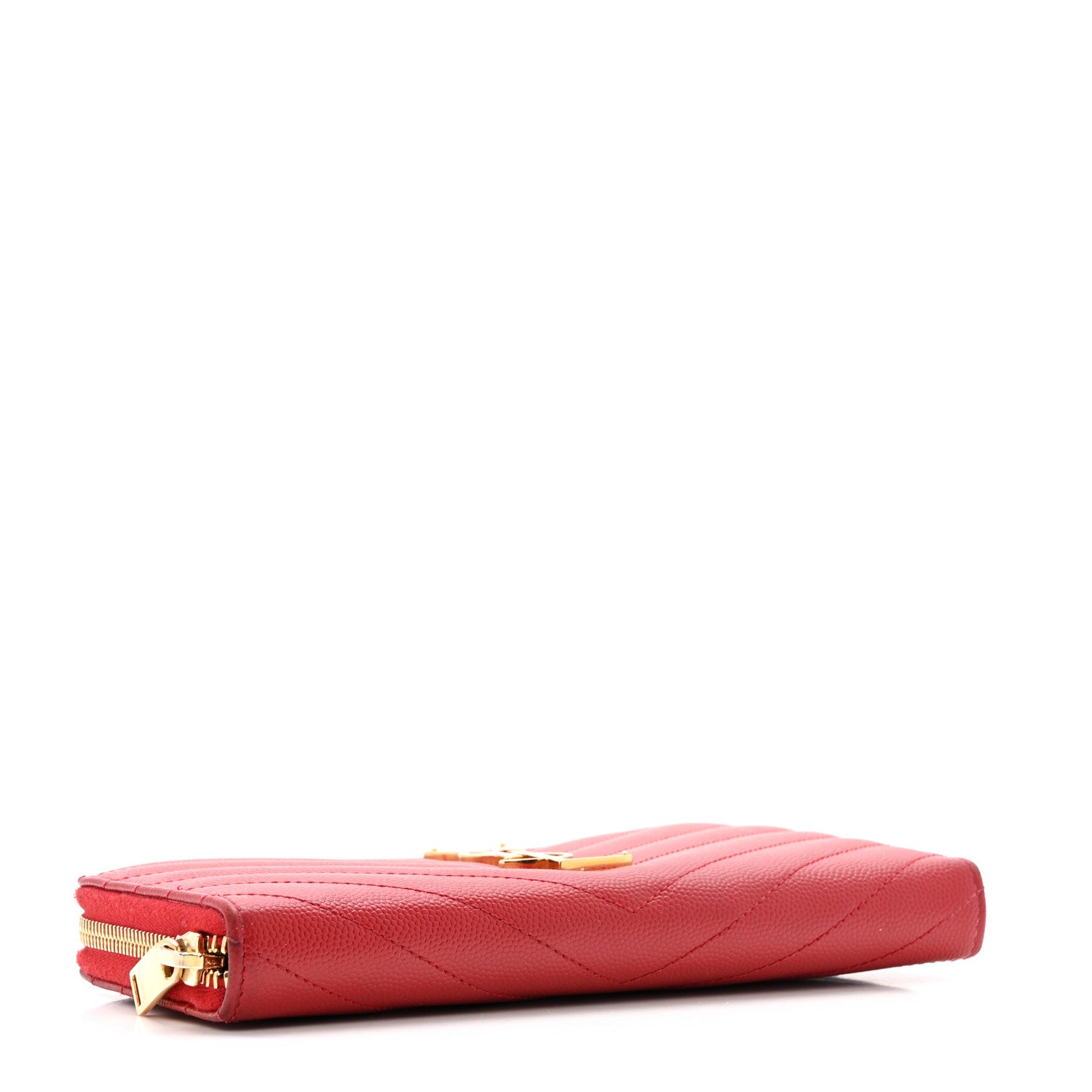 Saint Laurent Grain De Poudre Matelasse Chevron Monogram Zip Around Wallet Red 4 of 13