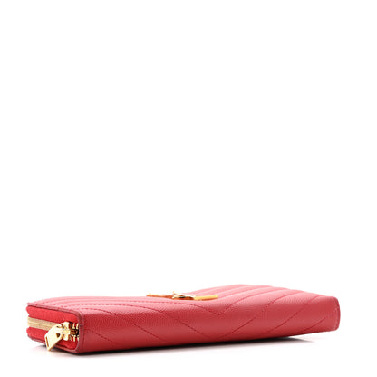 Saint Laurent Grain De Poudre Matelasse Chevron Monogram Zip Around Wallet Red 4 of 13