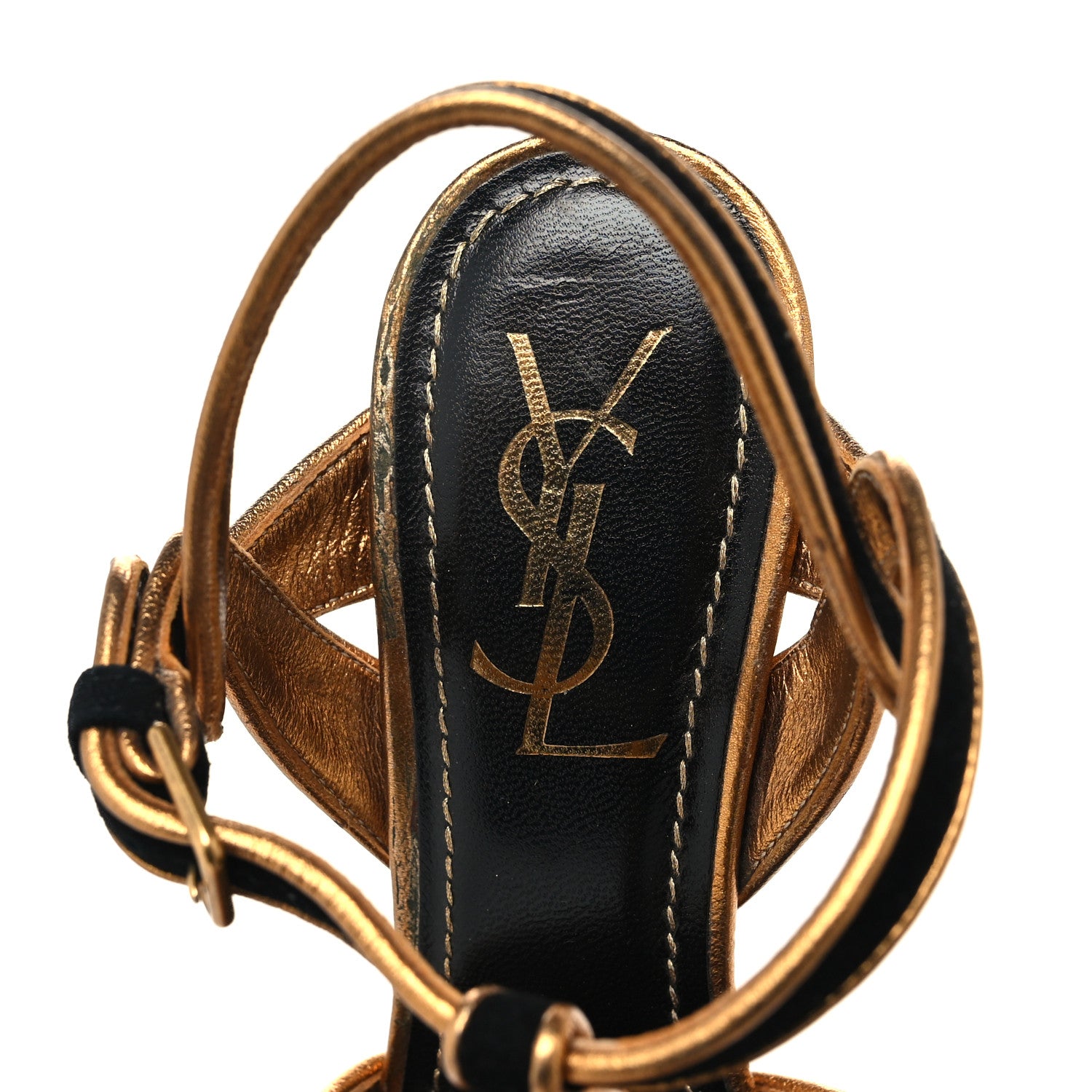 Saint Laurent Suede Tribute 105 Platform Sandals 37 Black Gold 9 of 9