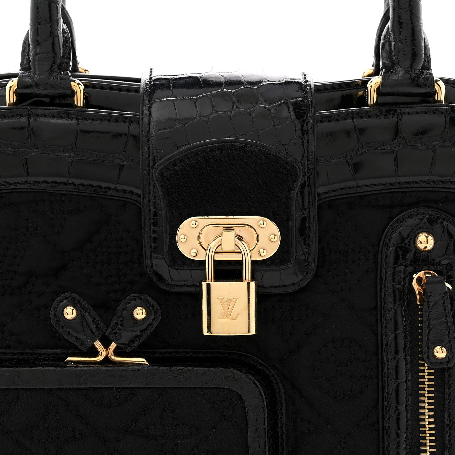 Louis Vuitton Monogram Silk Pony Hair Alligator Trim Linda Black 7 of 9