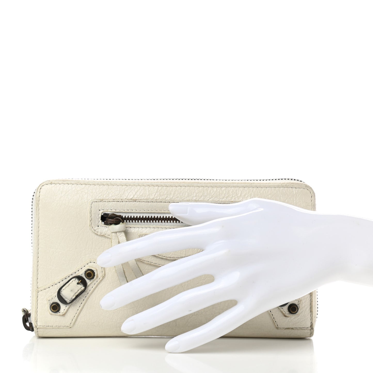 Agneau Classic Hardware Continental Zip Around Wallet White