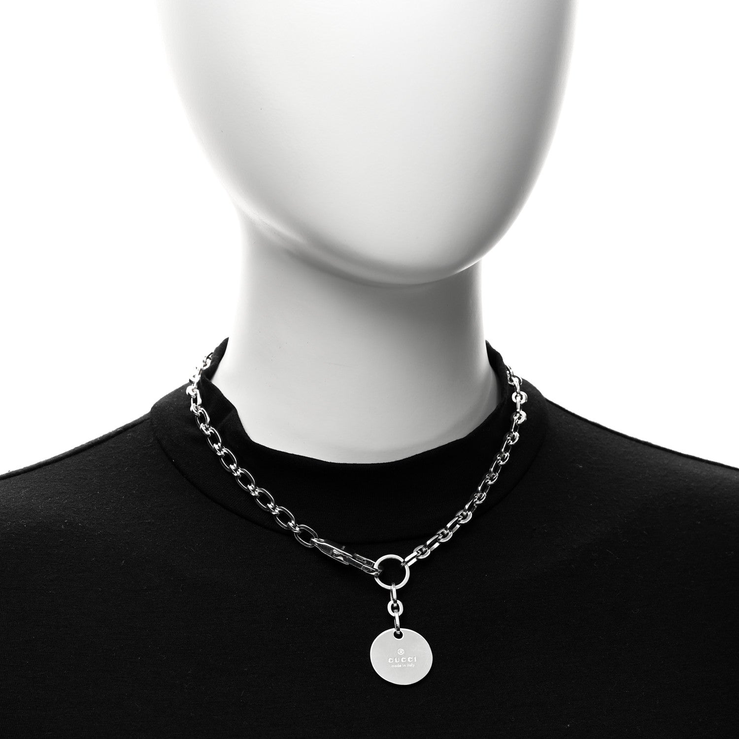 Gucci Sterling Silver Round Logo Pendant Necklace 2 of 5