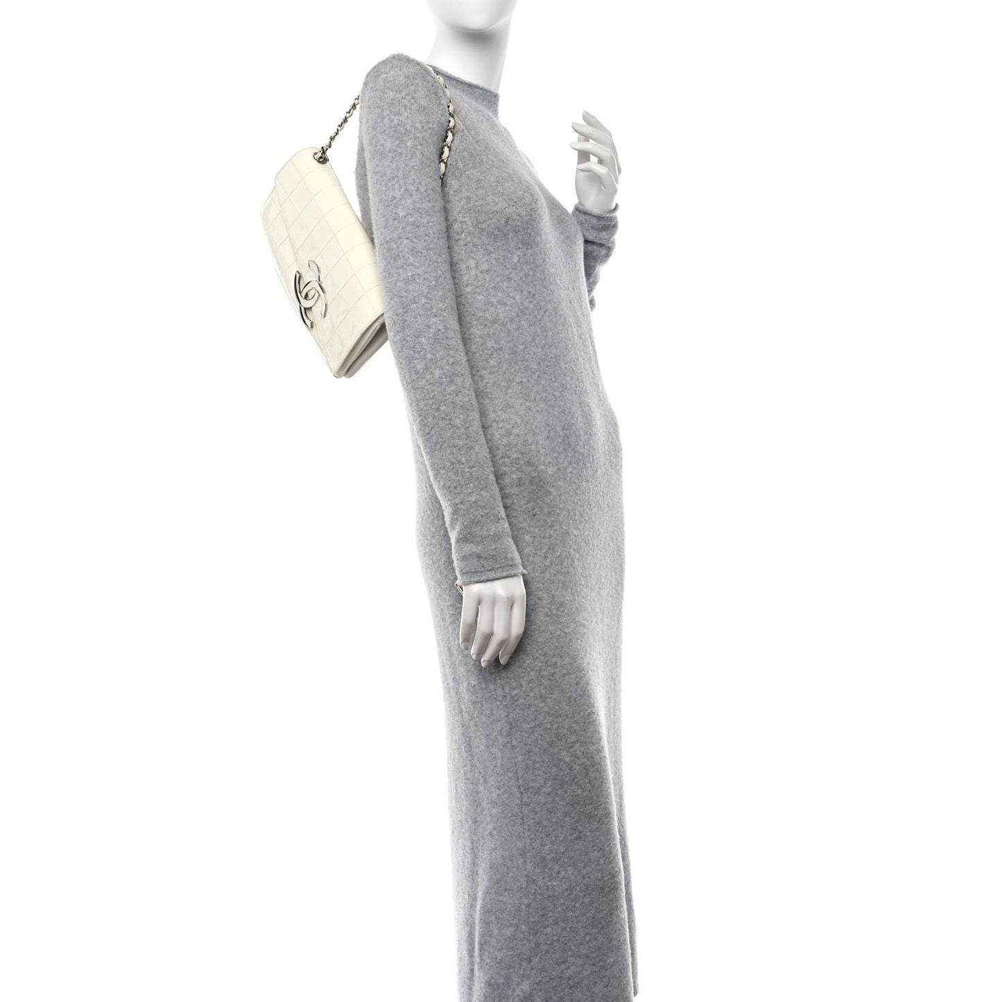 Patent Quilted Diagonal CC East West Chocolate Bar Flap White