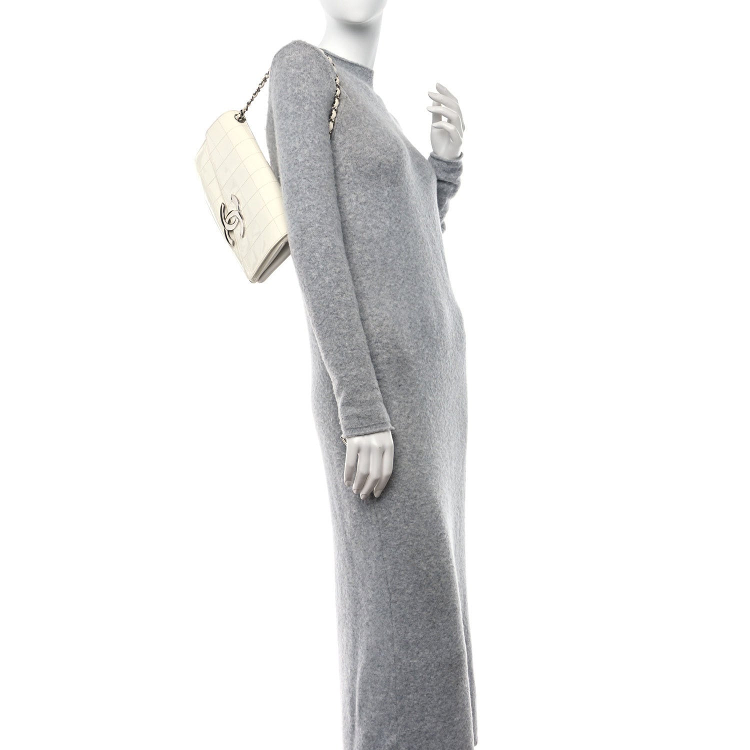 Chanel Patent Quilted Diagonal CC East West Chocolate Bar Flap White 2 of 14