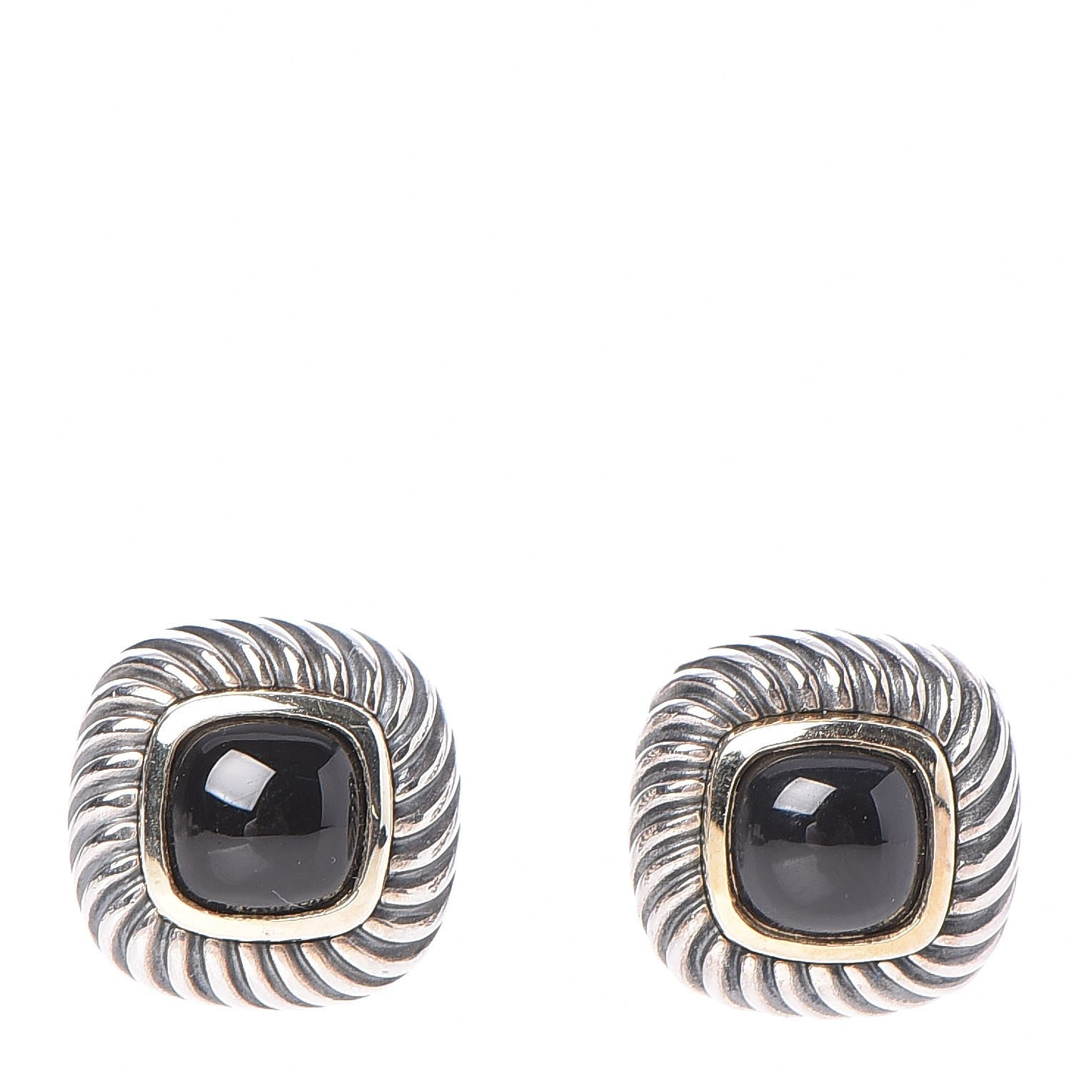 David Yurman Sterling Silver 14K Yellow Gold Black Onyx 7mm Albion Earrings 1 of 4