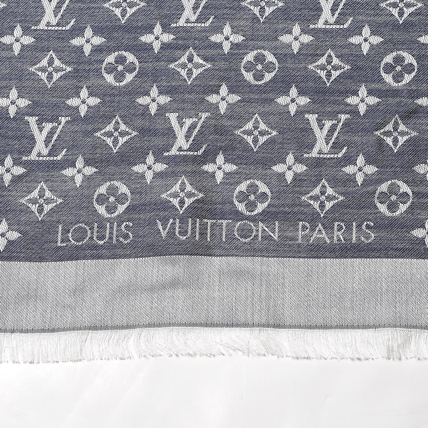 Wool Silk Monogram Denim Shawl Blue