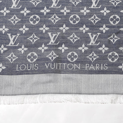 Louis Vuitton Wool Silk Monogram Denim Shawl Blue 3 of 6