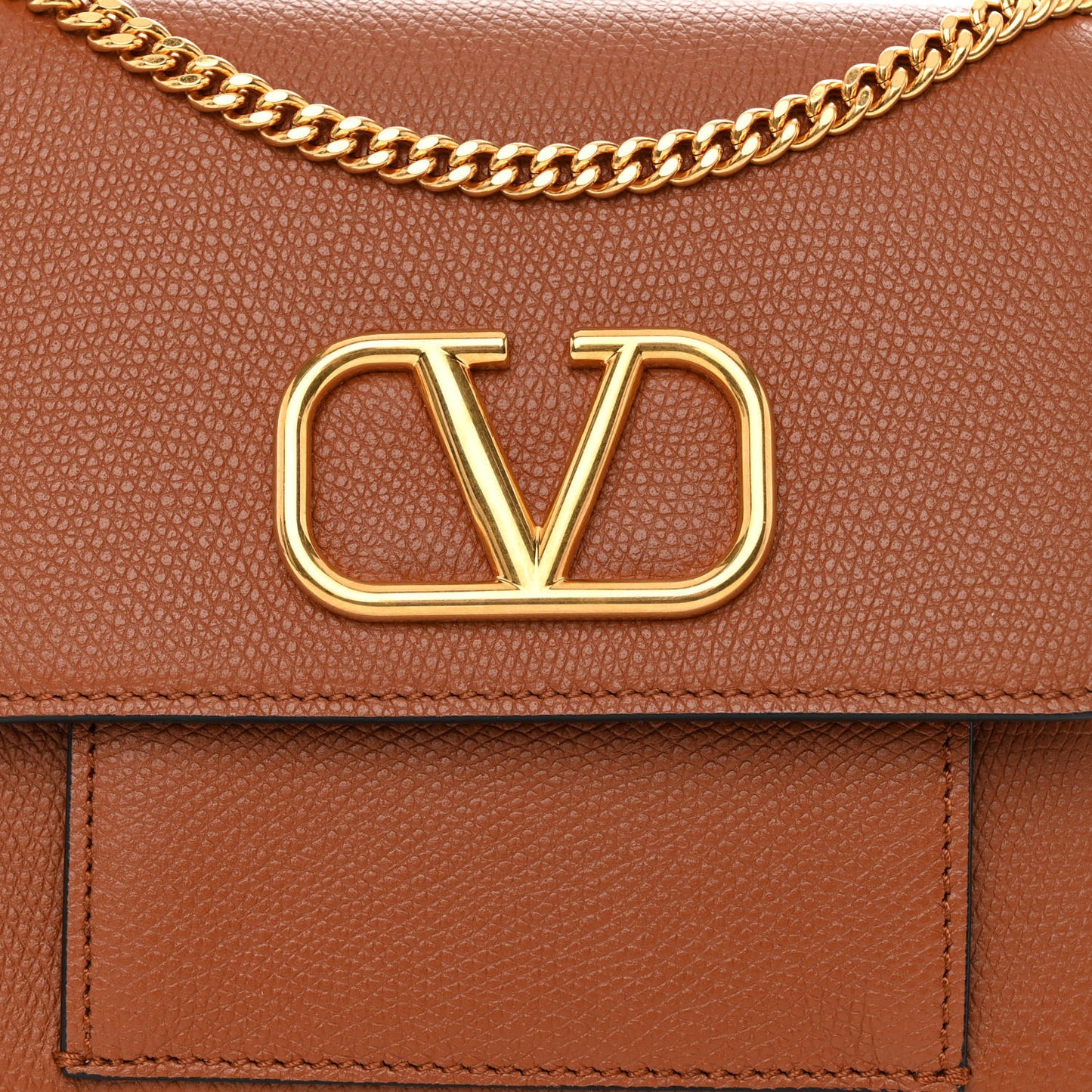 Grainy Calfskin VLogo Crossbody Bag Saddle Brown