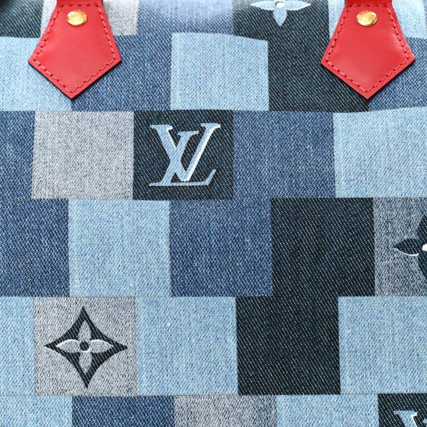 Denim Damier Monogram Patchwork Speedy Bandouliere 30 Blue Rouge
