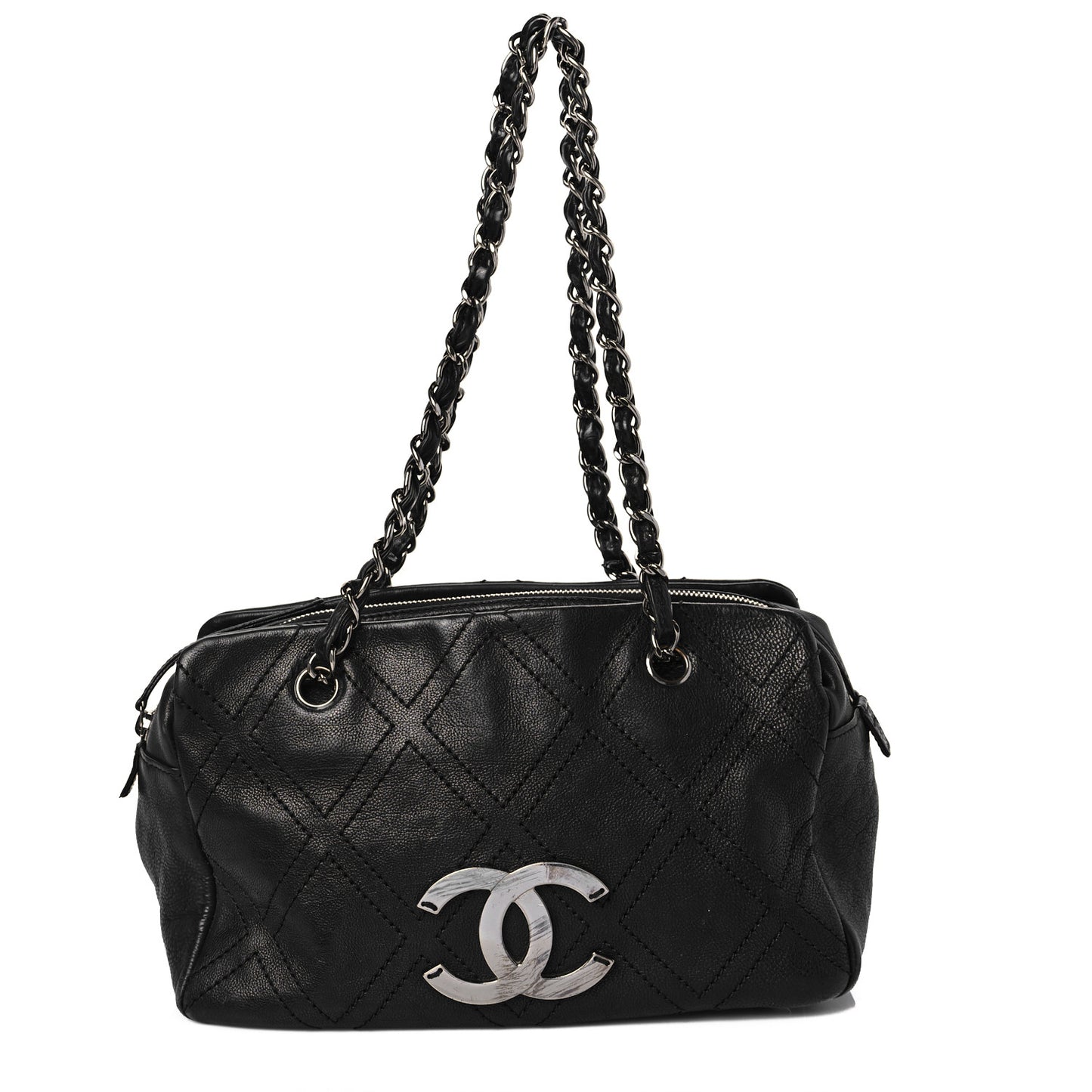 Calfskin Small Diamond Stitch Tote Black
