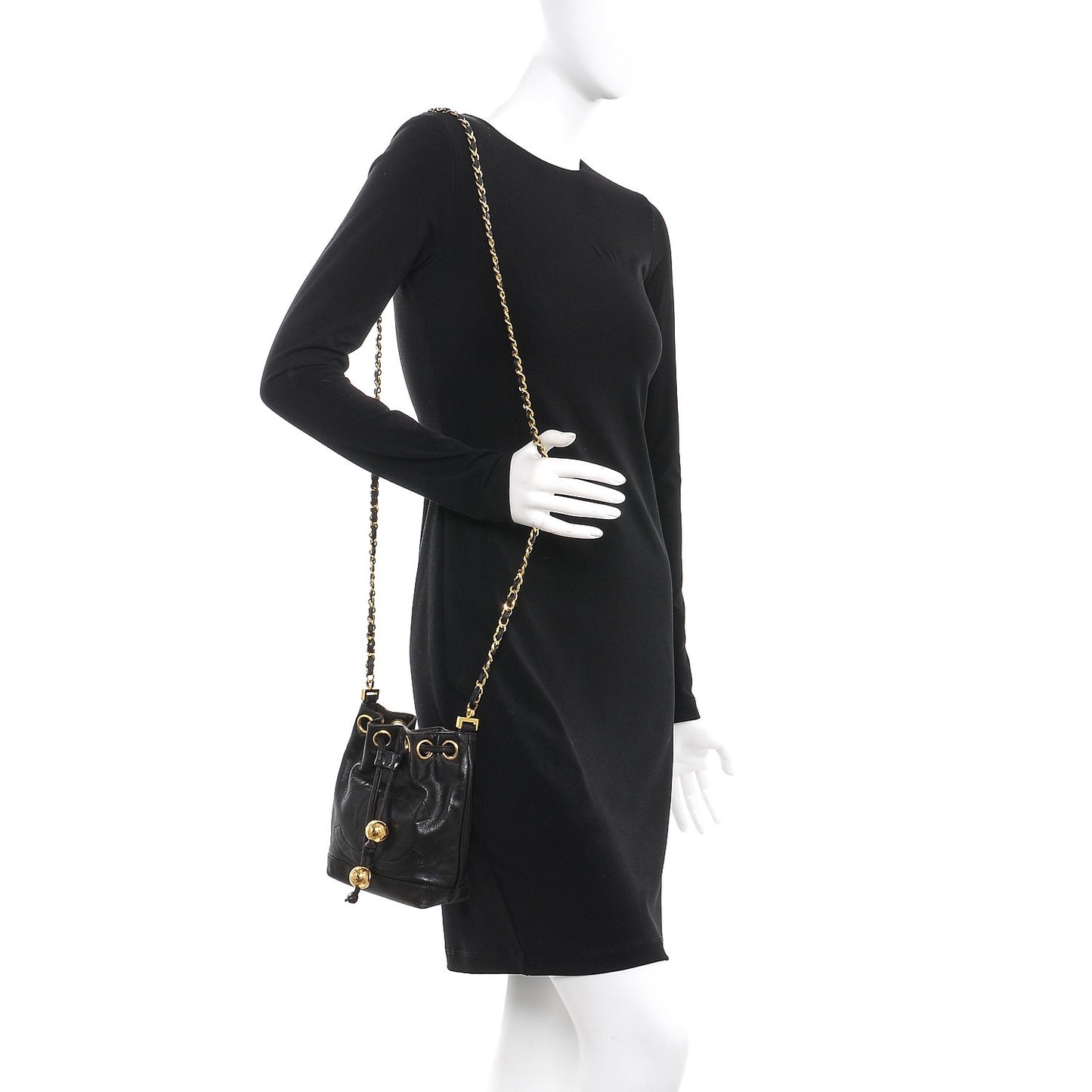 Lambskin CC Drawstring Bag Black