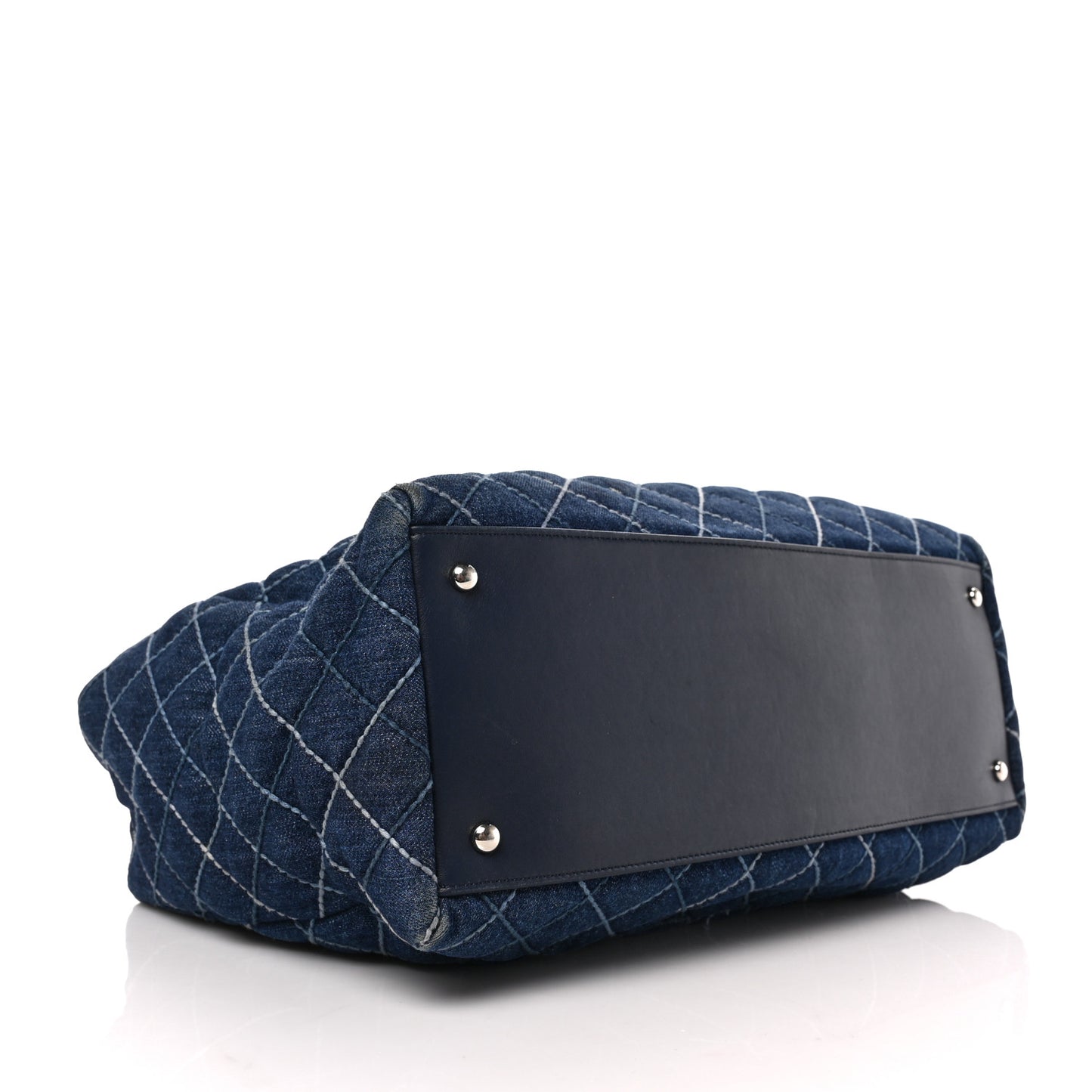 Denim Quilted Large Coco Handle Shopping Tote Blue