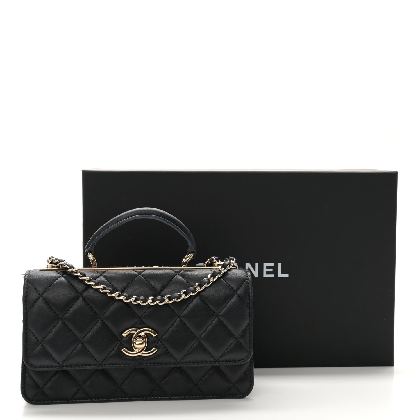Lambskin Quilted Medium Trendy CC Flap Dual Handle Bag Black