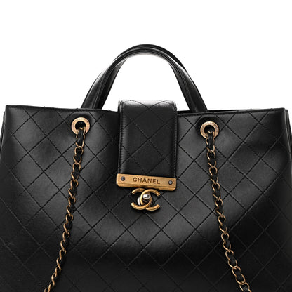 Chanel Lambskin Stitched Large Around The Corner Shopping Tote Black 8 of 10