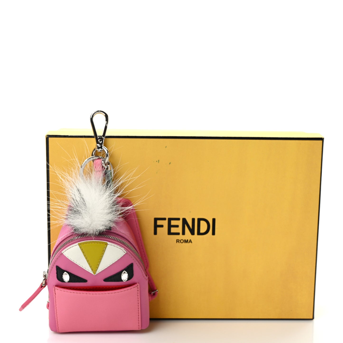 Nylon Shiny Nappa Nutria Fox Fur Monster Eyes Mini Backpack Charm Lollypop Rosa Fluo Multicolor