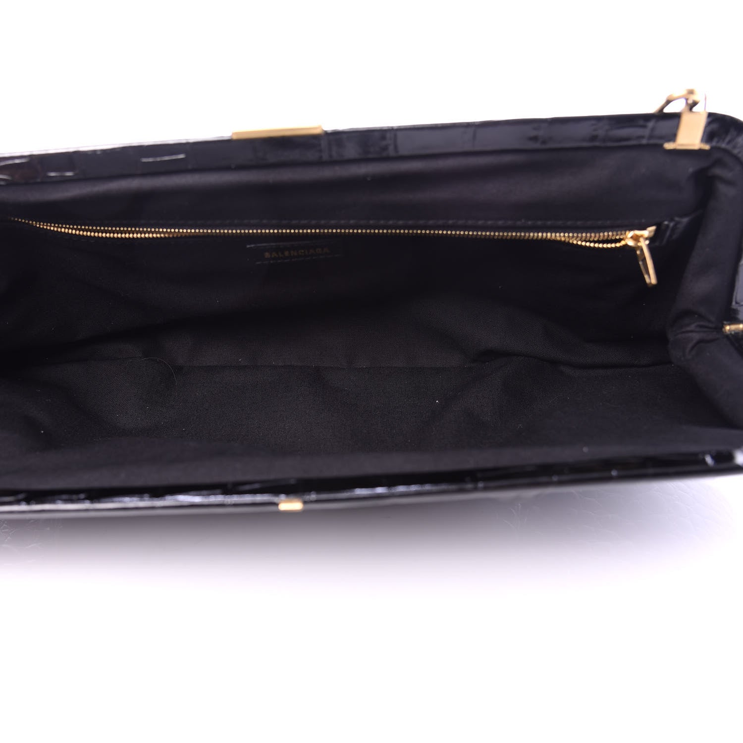 Balenciaga Shiny Supple Calfskin Logo Crocodile Embossed XL Cloud Clutch Black White 5 of 10