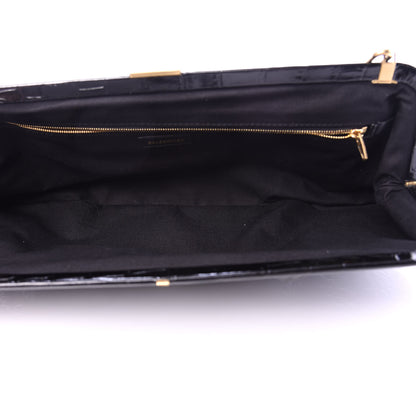 Balenciaga Shiny Supple Calfskin Logo Crocodile Embossed XL Cloud Clutch Black White 5 of 10