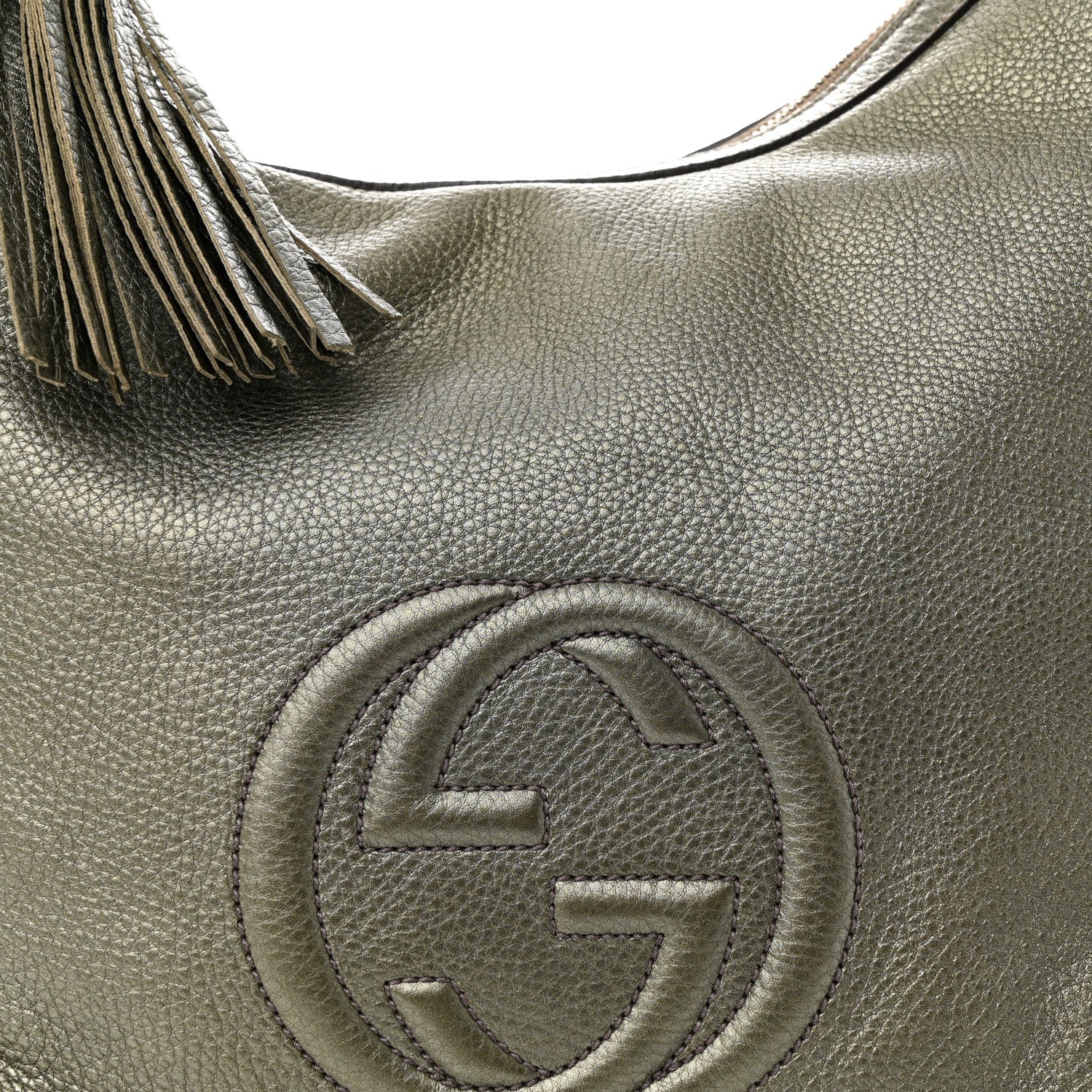 Gucci Metallic Pebbled Calfskin Medium Soho Chain Hobo Sasso 8 of 10