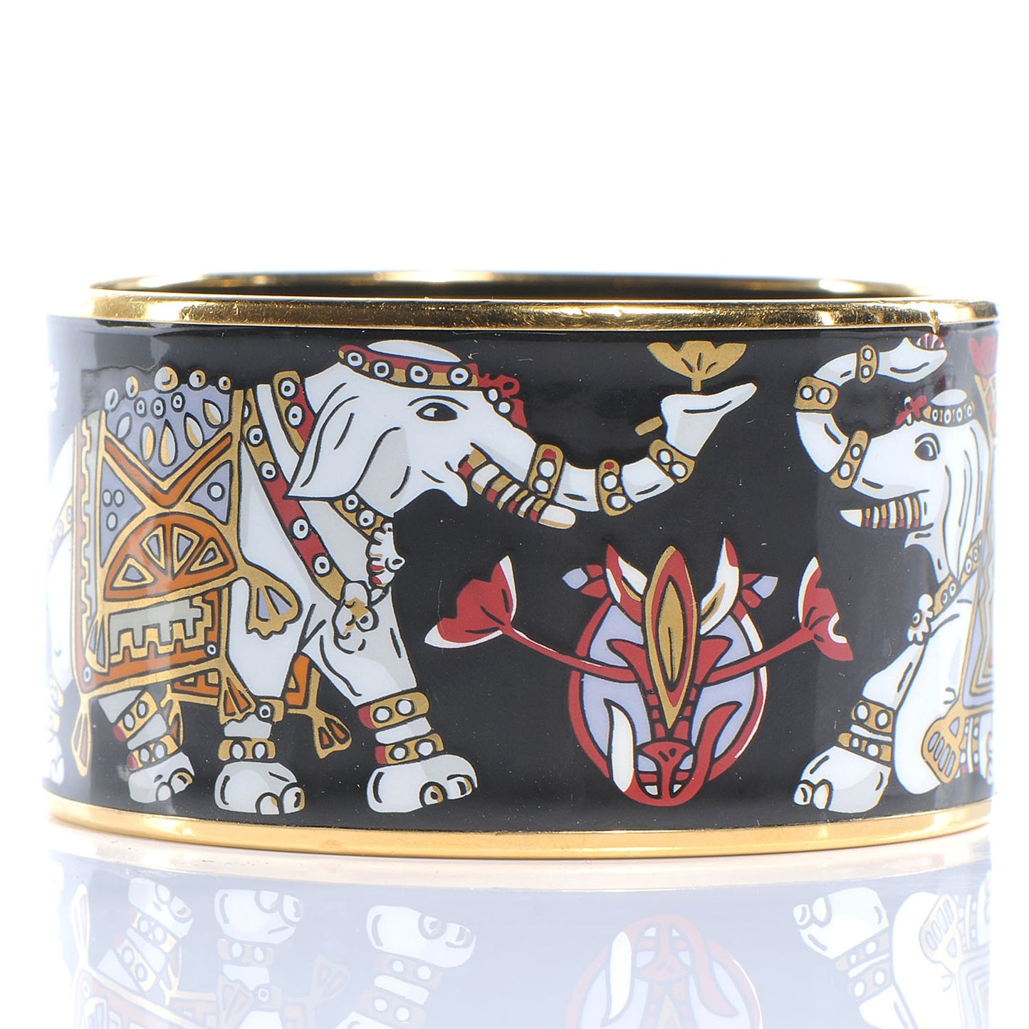 Enamel Printed Elephant Torana Extra Wide Bracelet 65 Black