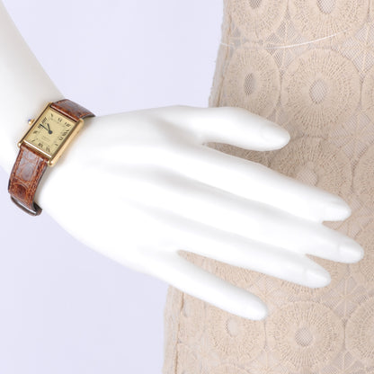Cartier Sterling Silver Vermeil Alligator 20mm Must de Cartier Tank Quartz Watch Brown 6 of 7