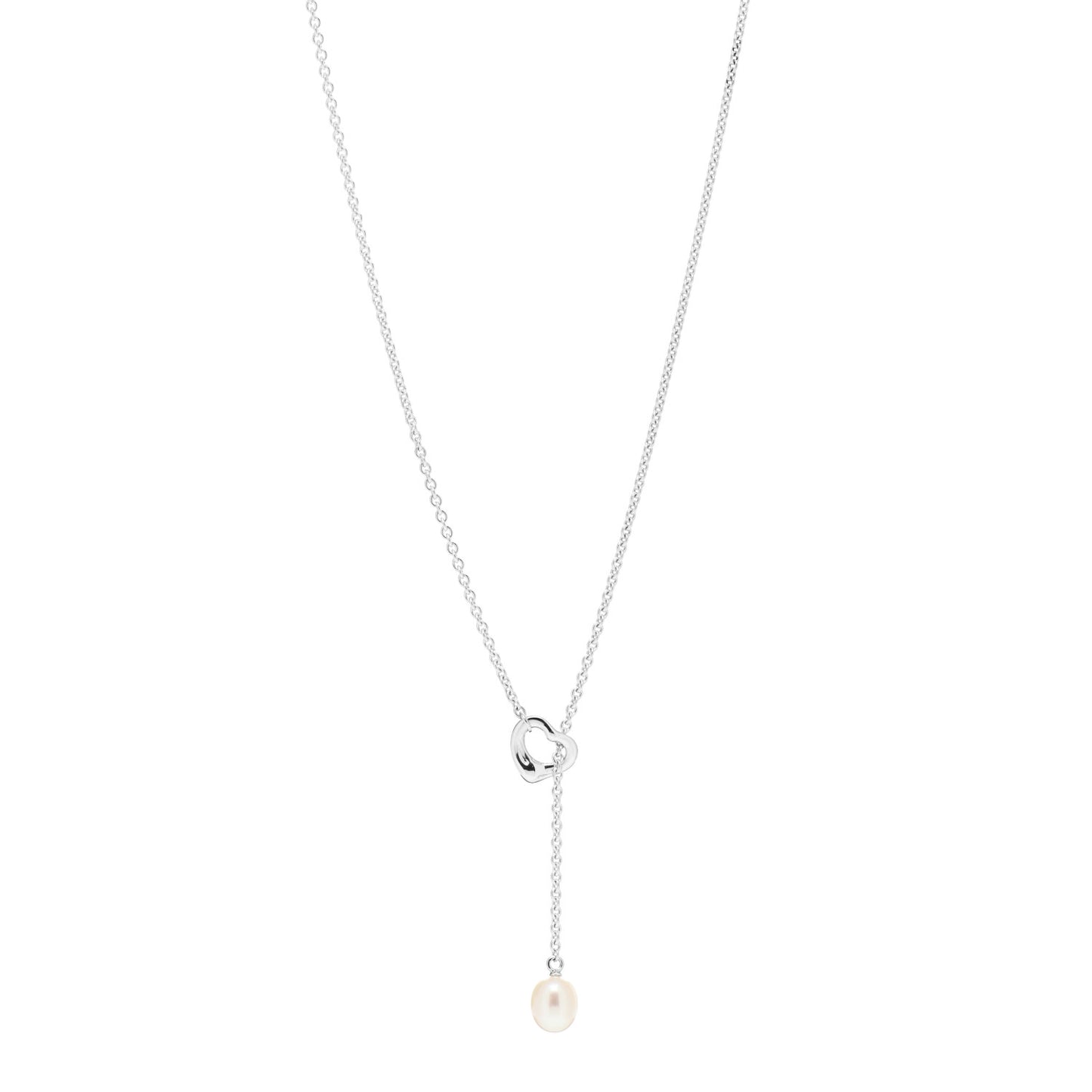 Sterling Silver Pearl 7.5-8mm Elsa Peretti Open Heart Lariat Necklace
