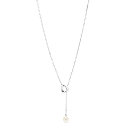 Tiffany Sterling Silver Pearl 7.5-8mm Elsa Peretti Open Heart Lariat Necklace 1 of 4