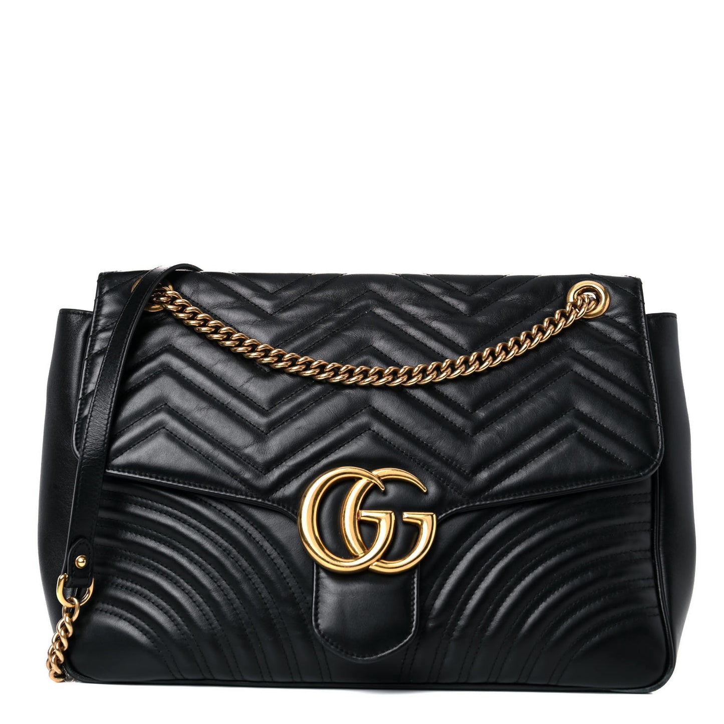 Calfskin Matelasse Large GG Marmont Shoulder Bag Black