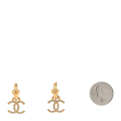 Chanel Metal Crystal CC Heart Drop Hoop Earrings Gold 2 of 5
