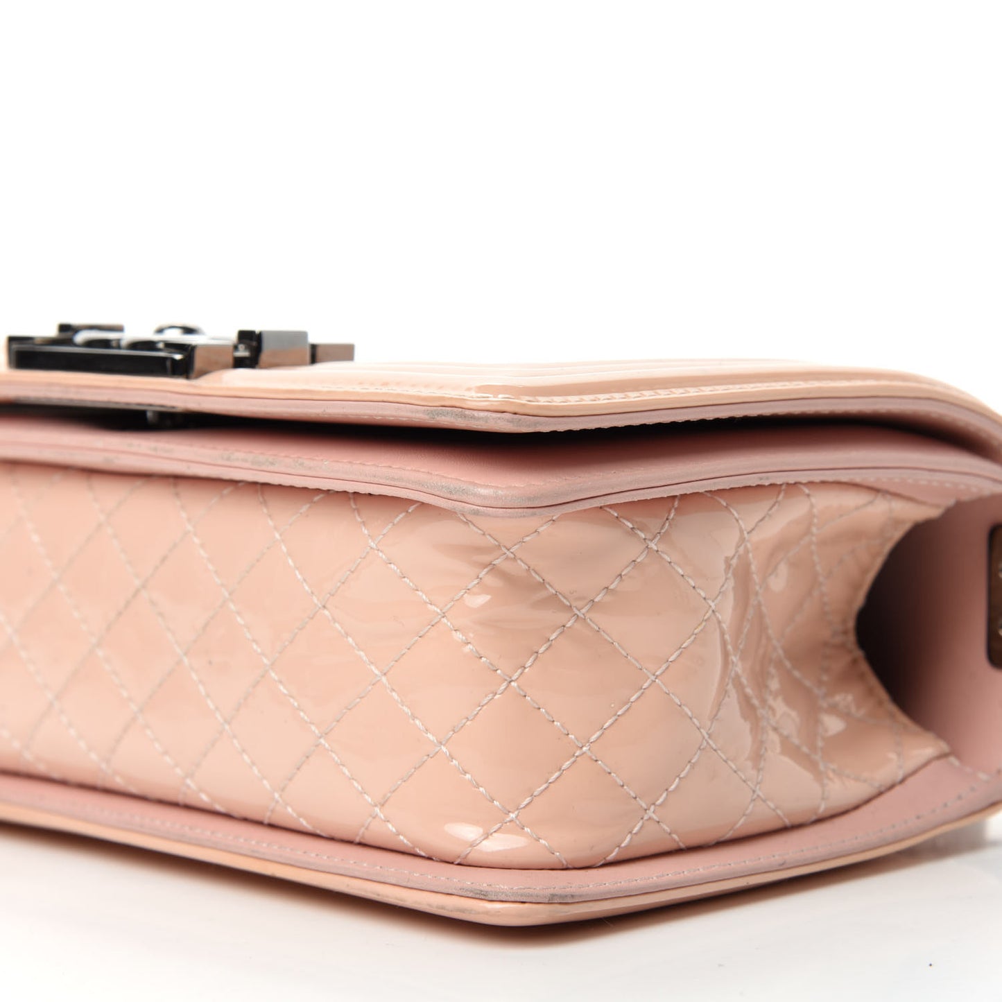 Patent Chevron Quilted Medium Boy Flap Light Pink