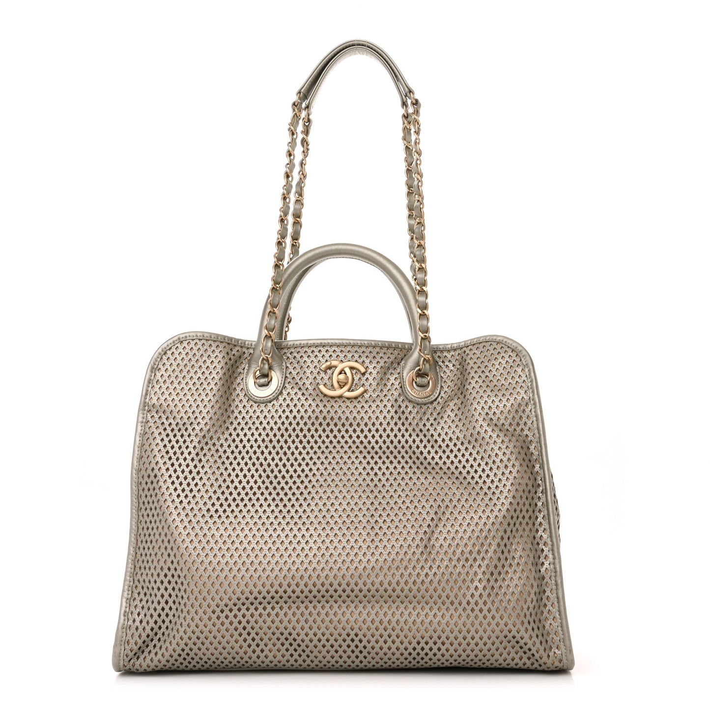 Metallic Calfskin Perforated Up In The Air Tote Light Gold